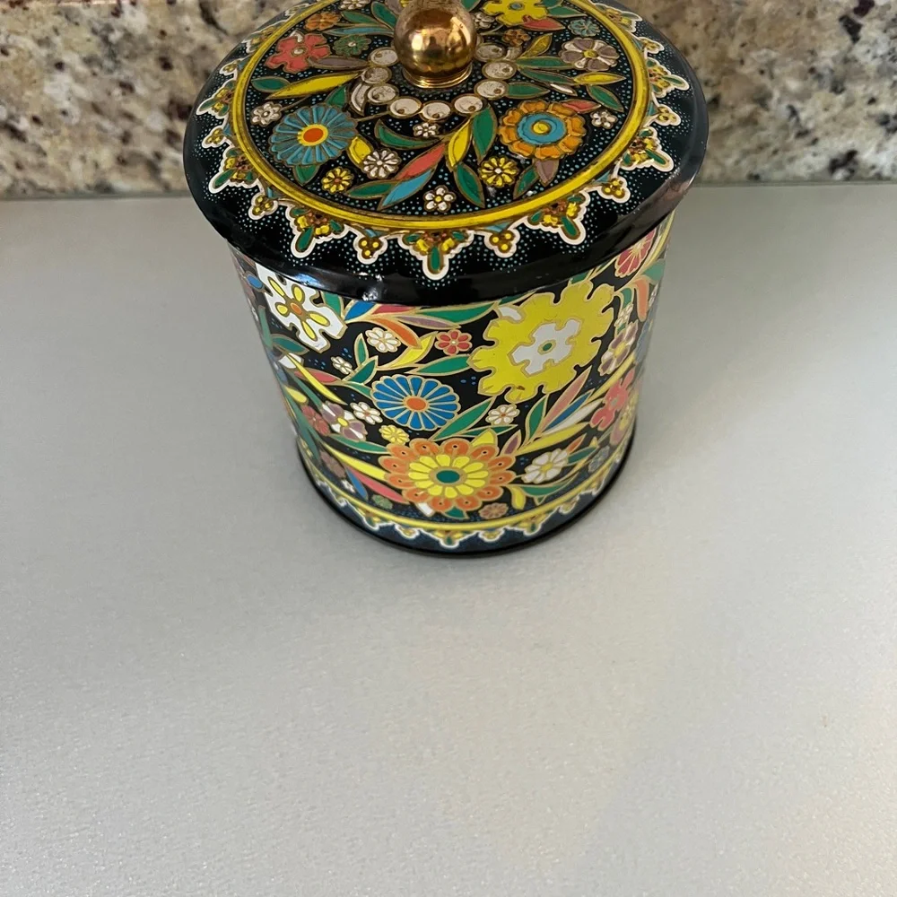 Daher floral embossed metal tin canister